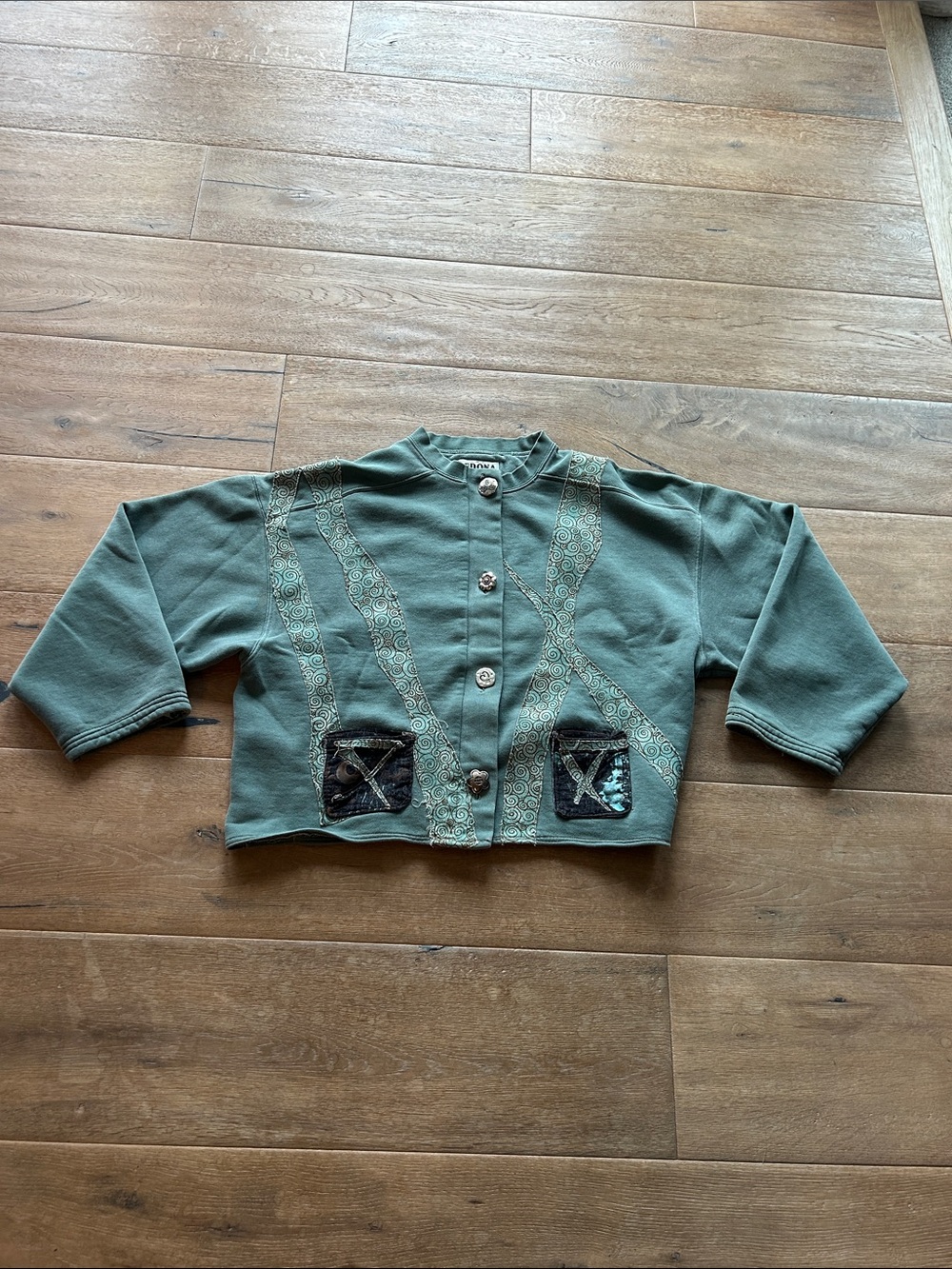 Vintage Olive Green Cropped Embellished Jacket
